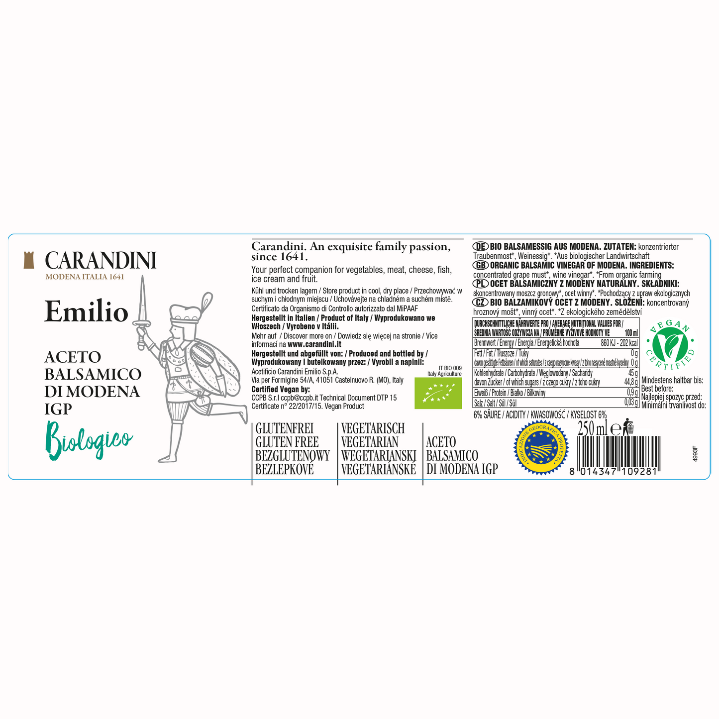 Emilio Argento Aceto Balsamico di Modena IGP Biologico