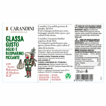 Glassa gusto Aglio e Rosmarino piccante con Aceto Balsamico di Modena IGP