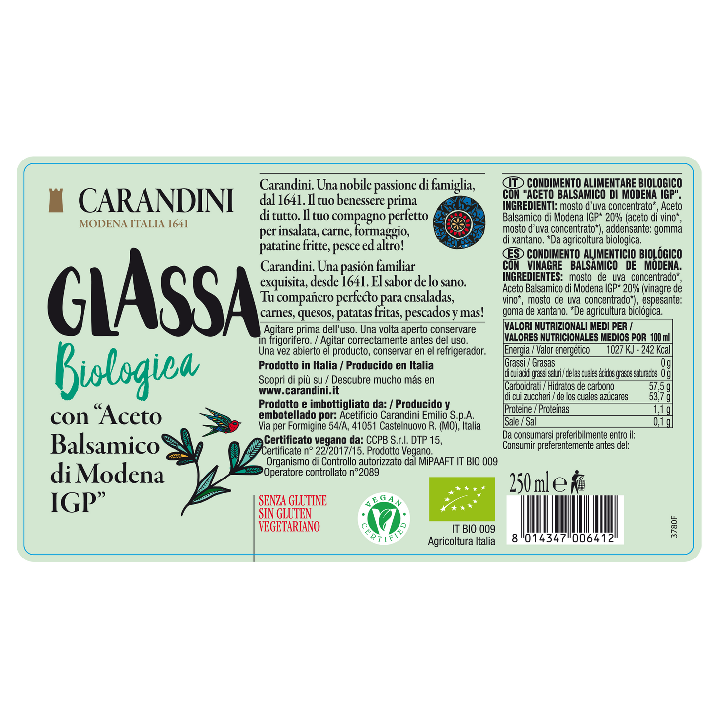 Organic Balsamic Glaze with Balsamic Vinegar of Modena